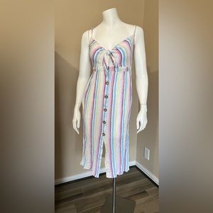 Linen midi adjustable spaghetti strap dress